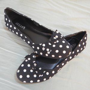 black and white polka dot flats
